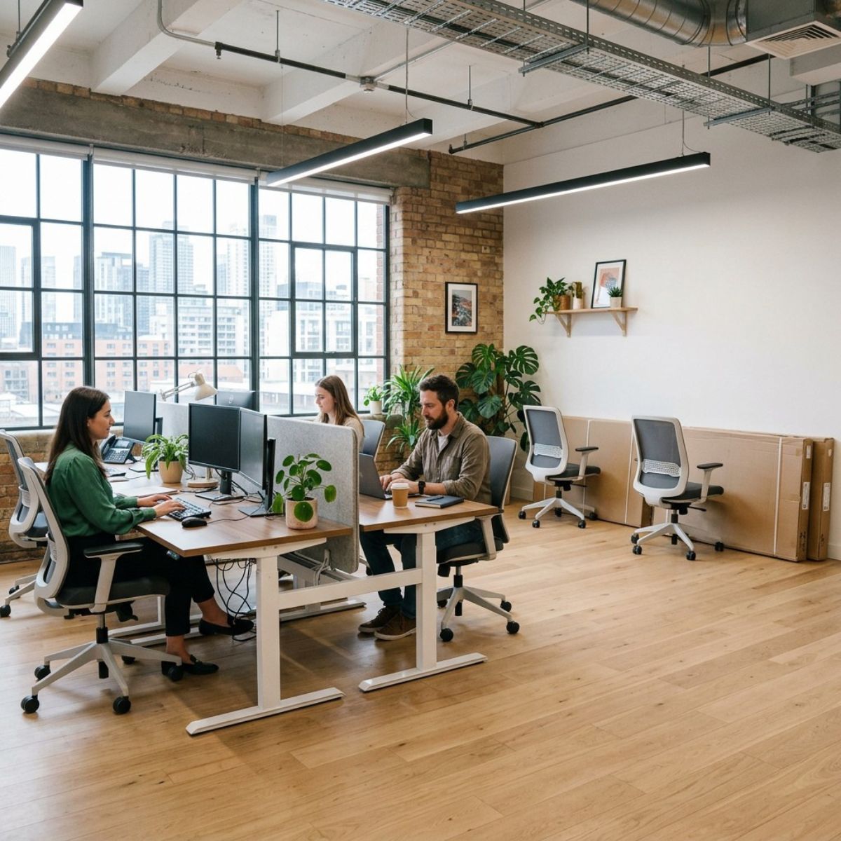 Oficina con mobiliario flexible preparada para ampliar puestos de trabajo